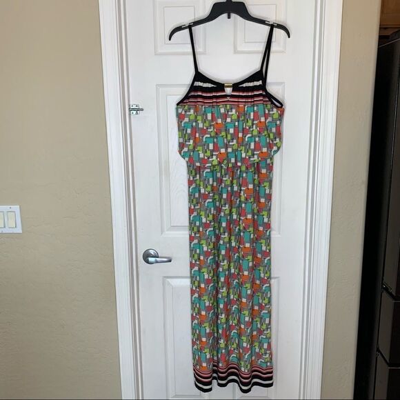 Scarlett Colorful Stretchy Maxi Dress Geometric Design Size 14 - Picture 1 of 10